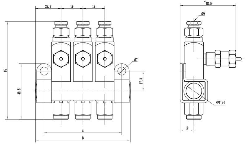 Technical Drawing of VL-32 Metering Valves